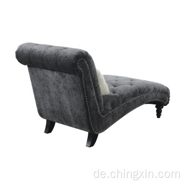 Dunkelgrauer Stoffknopf-Tufing-Sofa-Chaise mit massiven Holzbeinen